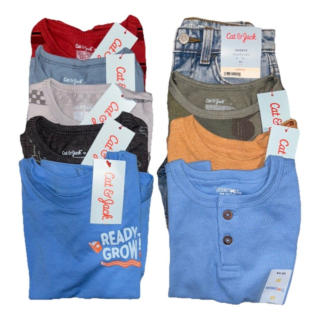 Cat & Jack Granamals Toddler Boys 9 Pc Summer Lot Sz 2T NWT Shirts Short